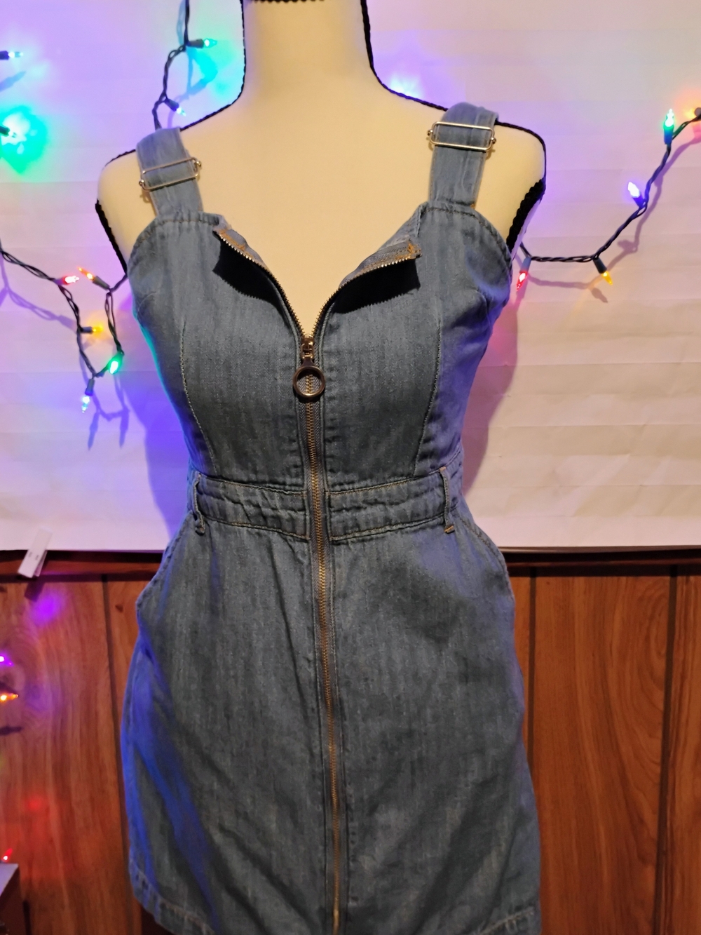 Light Blue Zip-Front Denim Mini Dress